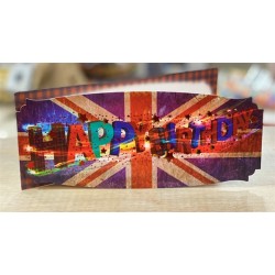 CARTE DOUBLE HAPPY BIRTHDAY THEME ROYAUME-UNI   26 X 11 CM 