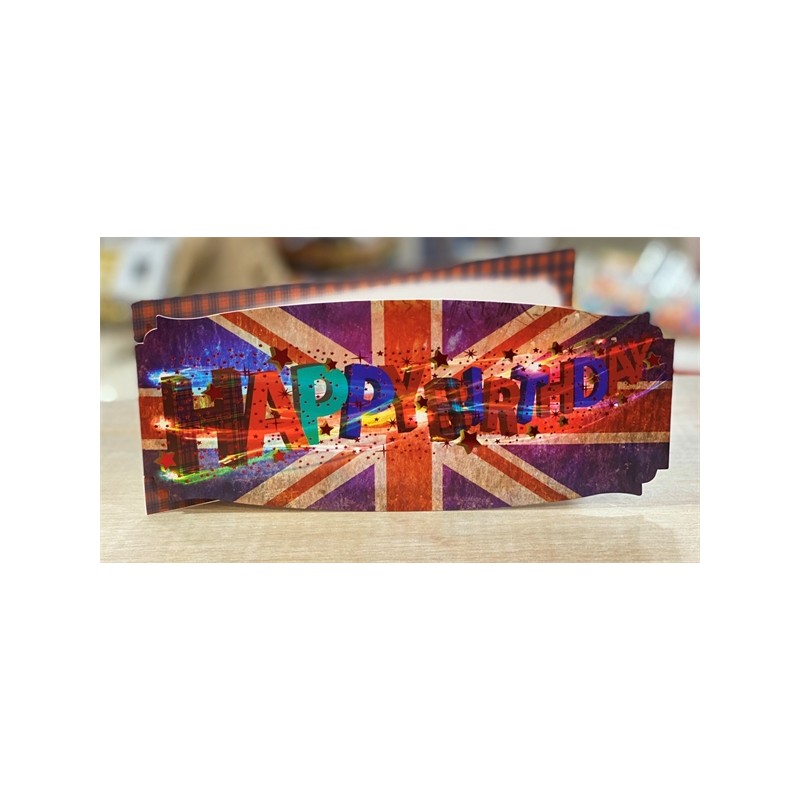 CARTE DOUBLE HAPPY BIRTHDAY THEME ROYAUME-UNI   26 X 11 CM 