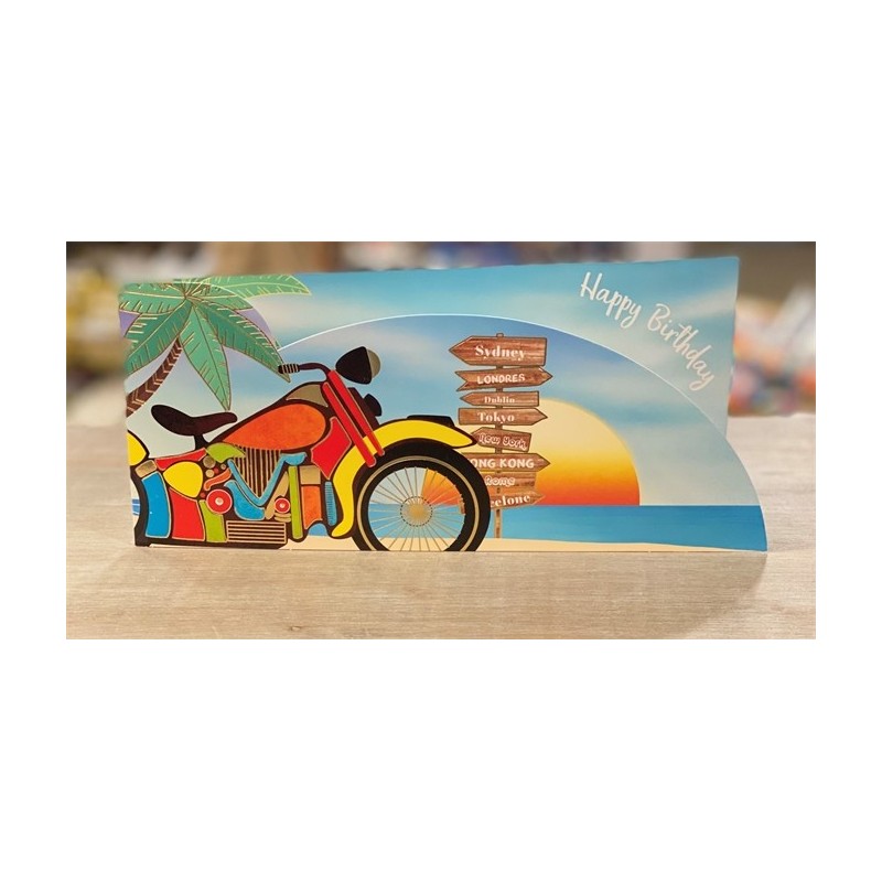 CARTE DOUBLE HAPPY BIRTHDAY THEME MOTO  26 X 11 CM  CARTE DOUBLE HAPPY BIRTHDAY THEME MOTO  26 X 11 CM