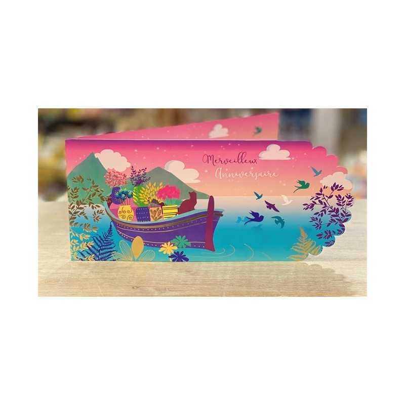 CARTE DOUBLE MERVEILLEUX ANNIVERSAIRE 26 X 11 CM 