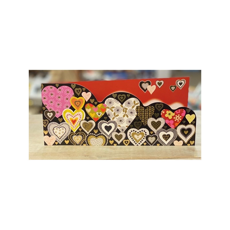 CARTE DOUBLE COEUR   26 X 11 CM 