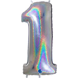 BALLON METALLIQUE CHIFFRE 1 HOLOGRAPHIQUE 66 CM