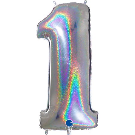 BALLON METALLIQUE CHIFFRE 1 HOLOGRAPHIQUE 66 CM