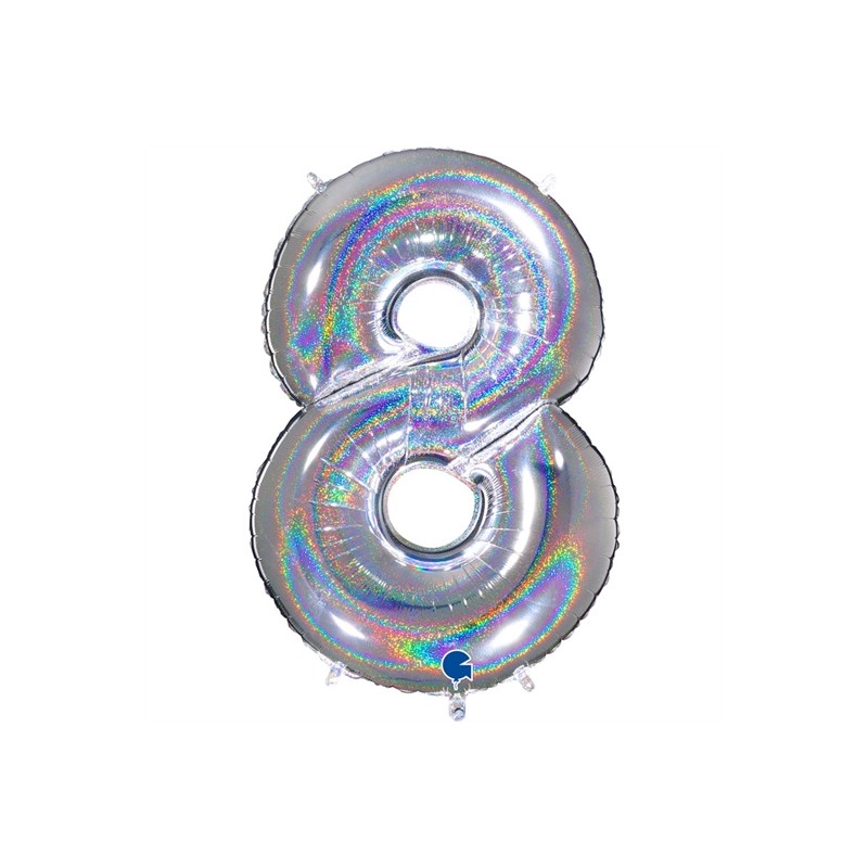 BALLON METALLIQUE CHIFFRE 8 HOLOGRAPHIQUE 66 CM