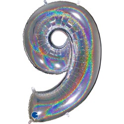 BALLON METALLIQUE CHIFFRE 9 HOLOGRAPHIQUE 66 CM