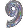 BALLON METALLIQUE CHIFFRE 9 HOLOGRAPHIQUE 66 CM