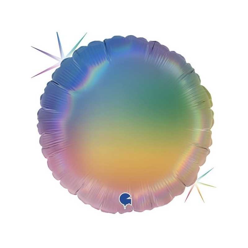 BALLON METALLIQUE ROND RAINBOW HOLOGROPHIC MULTICOLORE 46 CM 
