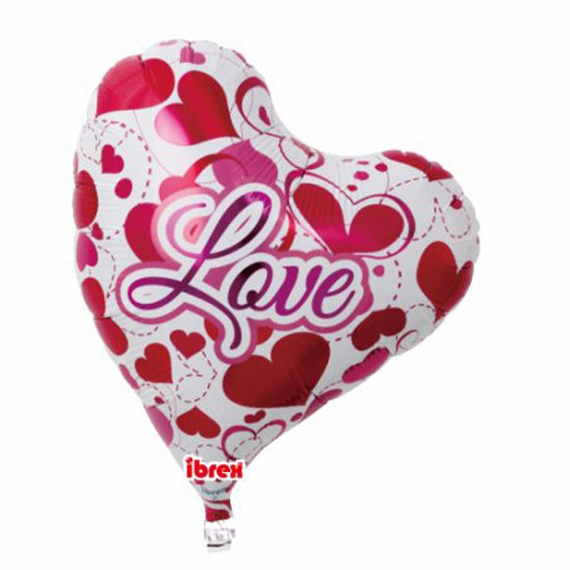 BALLON METALLIQUE COEUR SWEET BLANC AVEC COEUR IMPRIME EN ROUGE 46 CM 18" IBREX