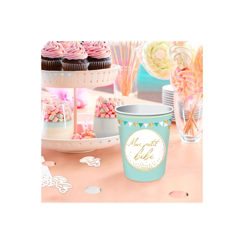 6 GOBELETS TURQUOISE MON PETIT BEBE OR 250 ML