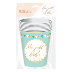 6 GOBELETS TURQUOISE MON PETIT BEBE OR 250 ML