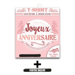 T SHIRT A DEDICACER JOYEUX ANNIVERSAIRE ROSE GOLD 
