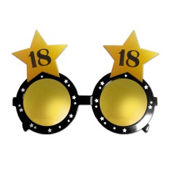 LUNETTES ETOILE ANNIVERSAIRE 18 ANS NOIR ET OR 