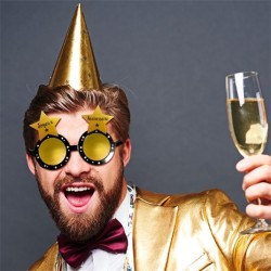 LUNETTES ETOILE JOYEUX ANNIVERSAIRE NOIR ET OR 