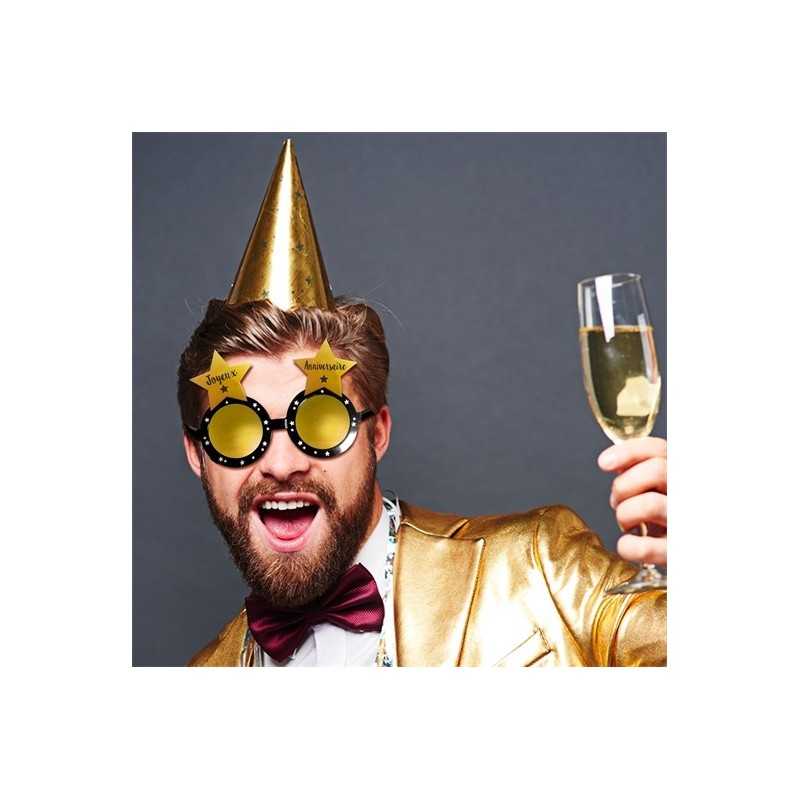 LUNETTES ETOILE JOYEUX ANNIVERSAIRE NOIR ET OR 