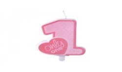BOUGIE 1 ROSE ET BLANC AVEC COEUR ROSE ONLY ONE 8 CM