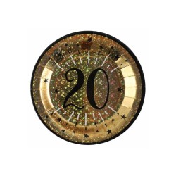 10 ASSIETTES ROND ETINCELANT METAL OR 20 ANS NOIR 