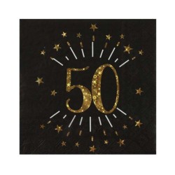 10 SERVIETTES  ETINCELANT METAL OR 50 ANS NOIR 