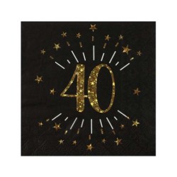 10 SERVIETTES  ETINCELANT METAL OR 40 ANS NOIR 