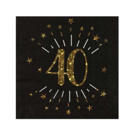 10 SERVIETTES  ETINCELANT METAL OR 40 ANS NOIR 