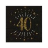 10 SERVIETTES  ETINCELANT METAL OR 40 ANS NOIR 