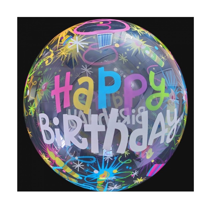 BALLON BOBO BUBBLE HAPPY BIRTHDAY MULTICOLORE 45 CM 