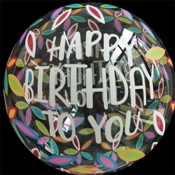 BALLON DECOBUBBLE HAPPY BIRTHDAY TO YOU AVEC DES FLEURS  45 CM 