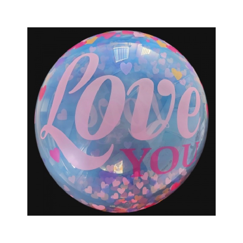 BALLON BOBO BUBBLE AVEC DES COEURS ET LOVE 45 CM 