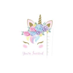 8 CARTES D'INVITATION LICORNE AVEC ENVELOPPES