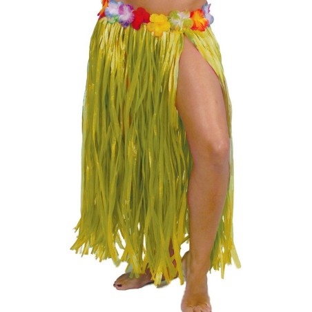 JUPE HAWAIENNE FLEURS 75 CM JAUNE