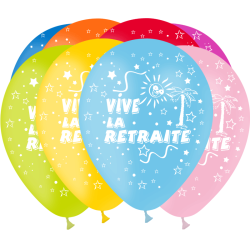 8 BALLONS LATEX VIVE LA RETRAITE COULEURS ASSORTIS 11 "