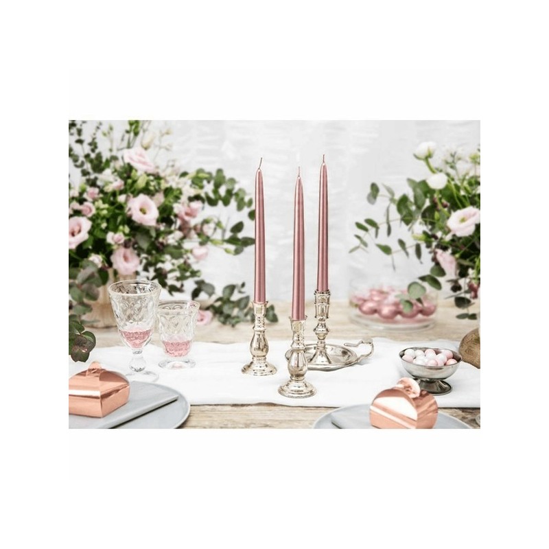 10 BOUGIES FLAMBEAU ROSE GOLD METAL 24 CM  10 BOUGIES FLAMBEAU ROSE GOLD METAL 24 CM