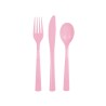 18 COUVERTS PLASTIQUE ROSE CLAIR 6 FOURCHETTES 6 COUTEAUX 6 CUILLERES