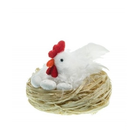 POULE BLANCHE DANS SON NID 9 CM 