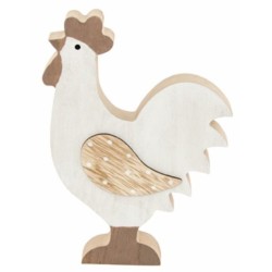 POULE BOIS BRUN ET BLANC 11 X 2.5 X 16.5 CM 