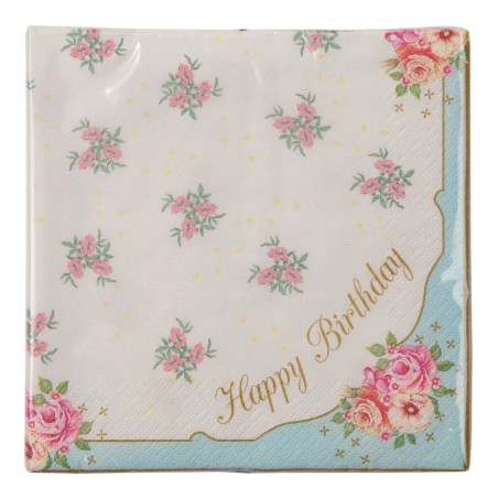 20 SERVIETTES TEA PARTY HAPPY BIRTHDAY 33 X 33 CM