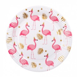 6 ASSIETTES RONDES FLAMANT ROSE 23 CM 