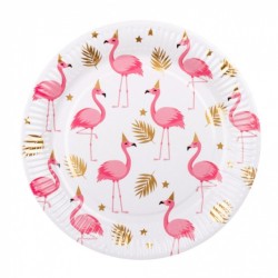 6 ASSIETTES RONDES FLAMANT ROSE 23 CM 