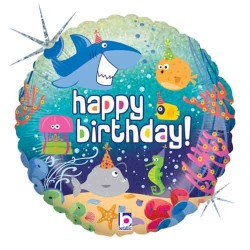 BALLON METALLIQUE ROND OCEAN HOLOGRAMME HAPPY BIRTHDAY 18 " 46 CM