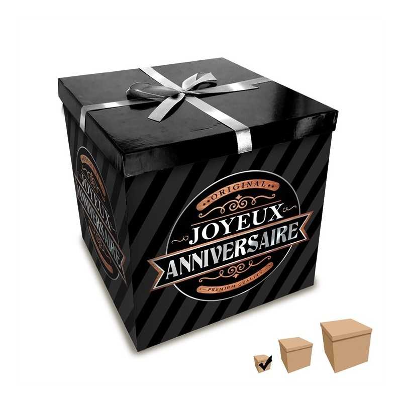 BOITE JOYEUX ANNIVERSAIRE NOIR ET OR 10 X 10 CM 