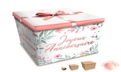 BOITE JOYEUX ANNIVERSAIRE FLEURS 10 X 10 CM