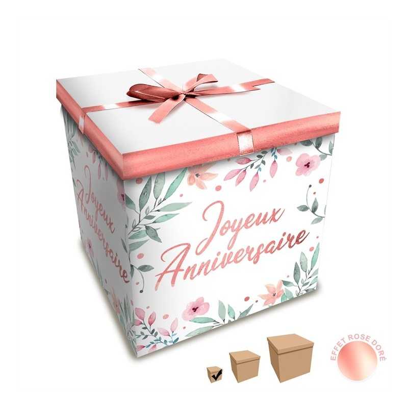 BOITE JOYEUX ANNIVERSAIRE FLEURS 10 X 10 CM