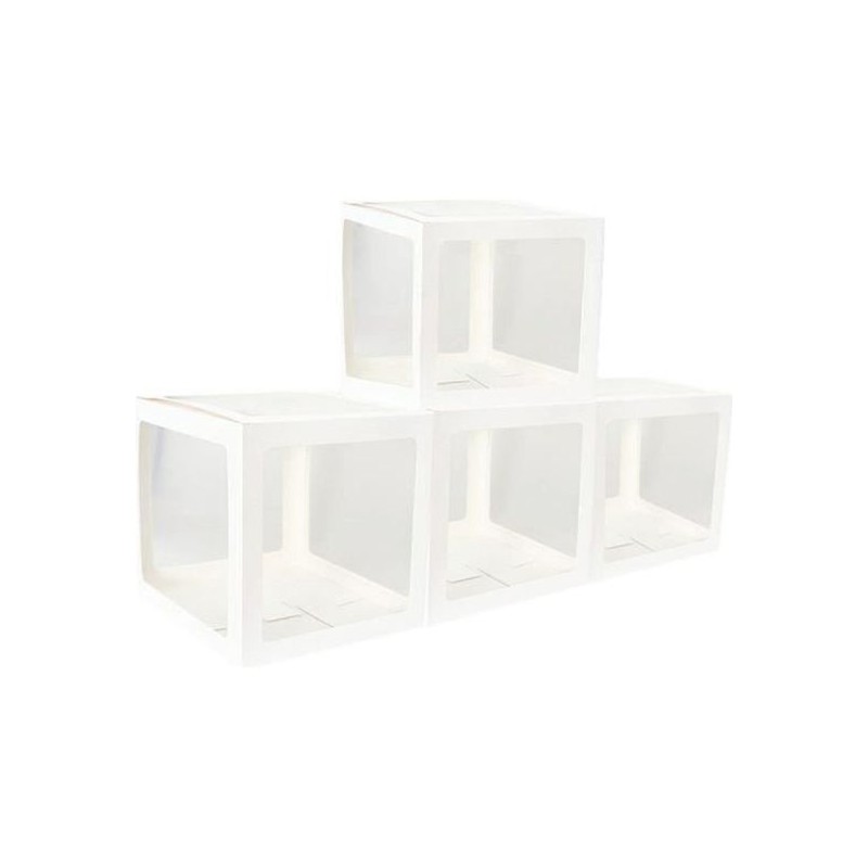 4 BOITES CUBES FENETRES EN CARTON  BLANC  30 X 30 X 30 CM