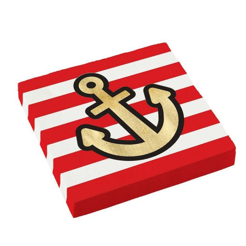 16 SERVIETTES PIRATE ANCRE MARINE 33 X 33 cm 