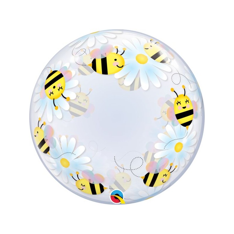 BALLON DECO BUBBLE FLEURS ET ABEILLE 61 CM 