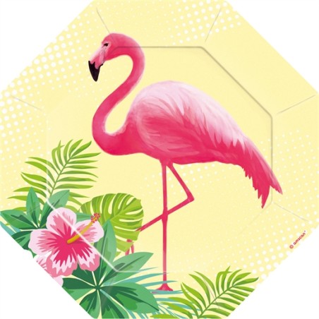 6 ASSIETTES FLAMANT ROSE FLMINGO PARADISE 18.5 CM