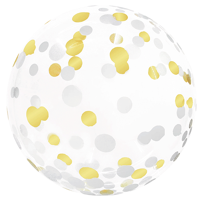 BALLON DECOBUBBLE GRAND CONFETTIS OR ET ARGENT  45 CM 