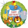 BALLON METALLIQUE ROND JUNGLE HAPPY BIRTHDAY 46 CM