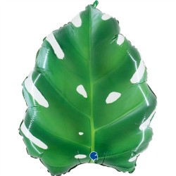 BALLON METALLIQUE FEUILLE TROPICALE VERTE 46 CM