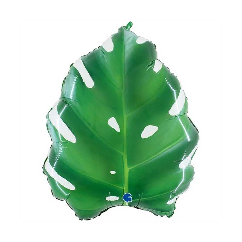 BALLON METALLIQUE FEUILLE TROPICALE VERTE 46 CM 