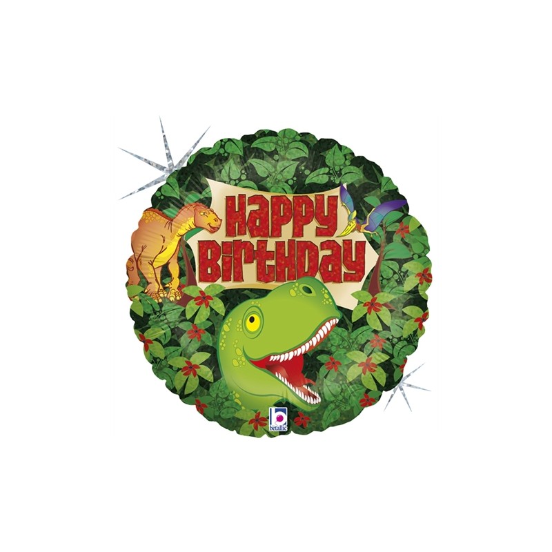 BALLON METALLIQUE ROND DINOSAURES HAPPY BIRTHDAY 46 CM 